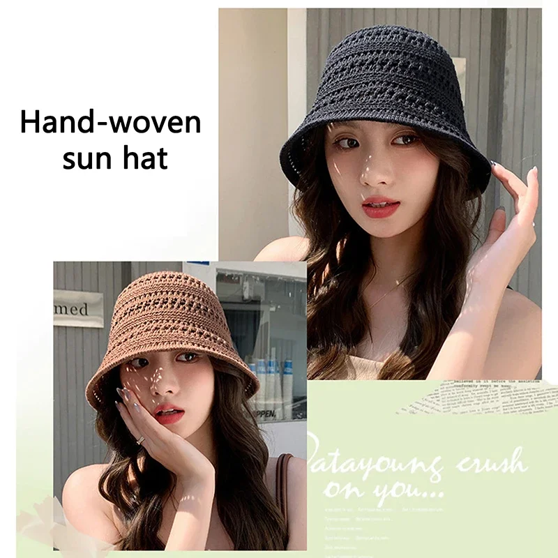 

Summer New Hollow Knitted Sun Protection And Sunshade Hat For Women's Leisure Versatile Small Fresh Fashion Pot Hat Beach Cap