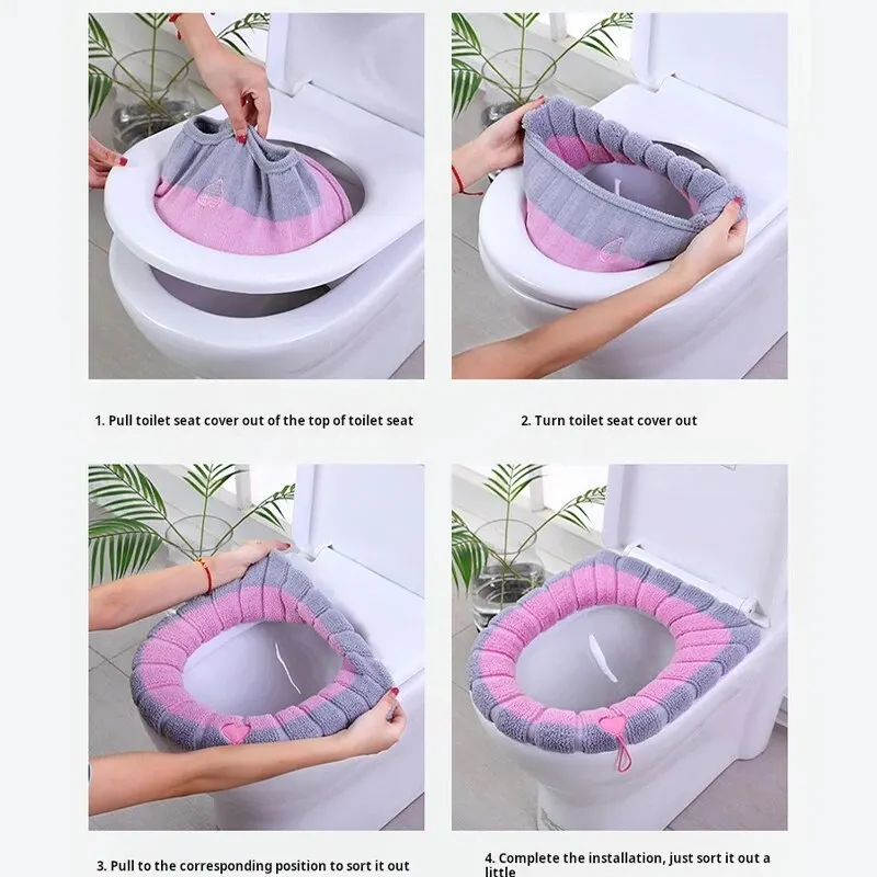 Toilet Seat Knitted Warm With Carry Handle Fall And Winter Enlarged Thickened Toilet Cover Pad Universal