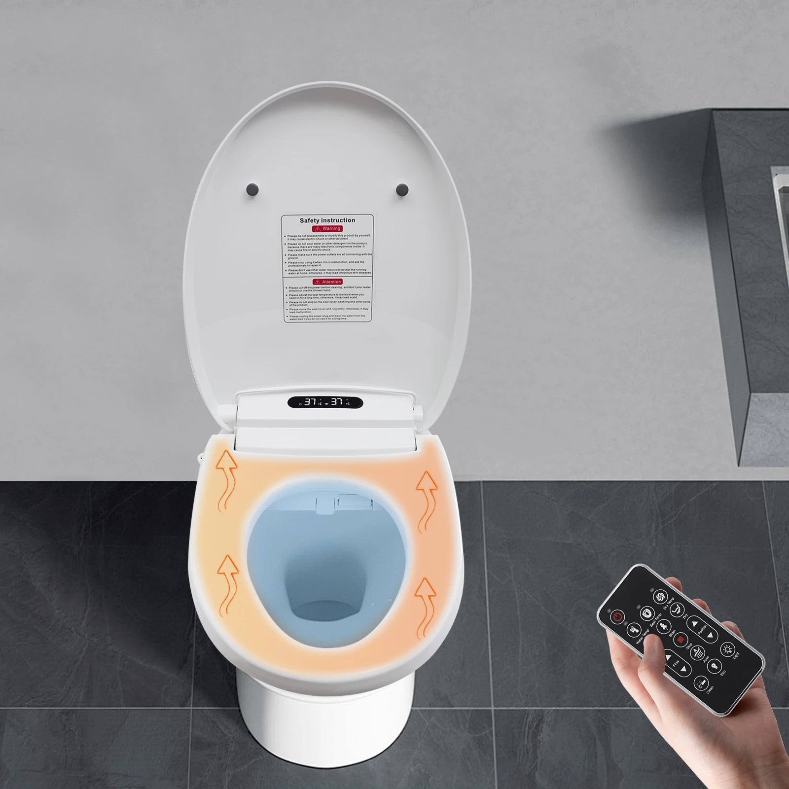 Electronic Heating Intelligent Toilet Seat Cover Adjustable Temperature Toilet Seat Set, Equipped with Multiple Flushing Modes