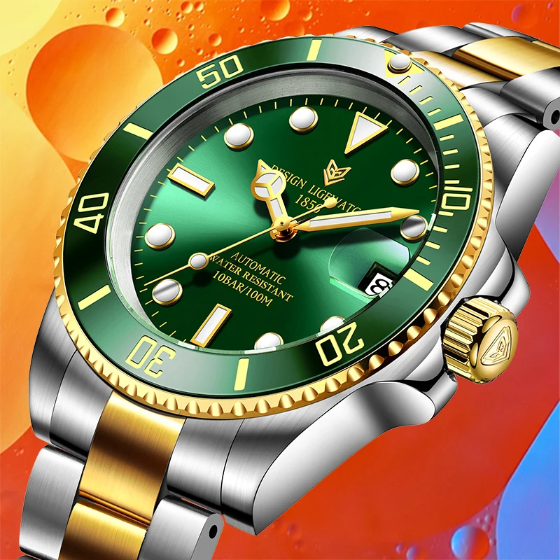 

LIGE Top Brand Luxury Automatic Movement Mechanical Man Watch Classic Stainless Steel Waterproof Luminous Auto Date Wristwatches