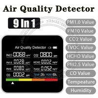9 In 1 Air Quality Monitor CO2 Meter CO TVOC HCHO PM2.5 PM1.0 PM10 Temperature And Humidity Measurement Carbon Dioxide Detector