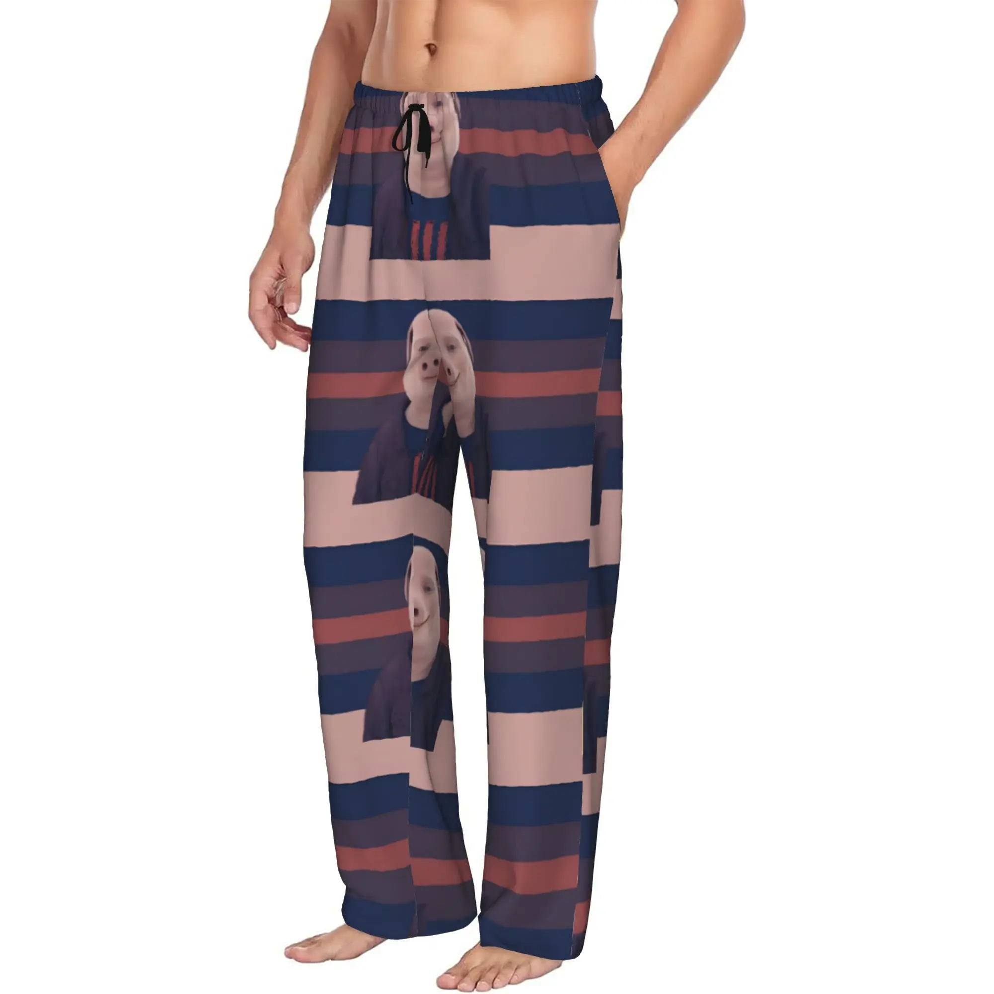 Custom Printed Men's John pork is calling Pajama Pants Funny Pig Sleepwear Sleep Lounge Bottoms with Pockets