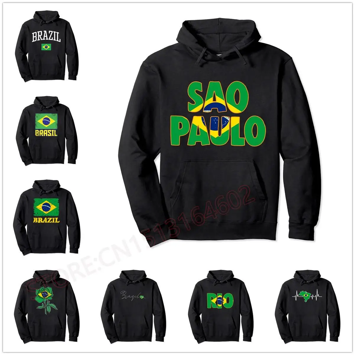 Brazilian Sao Paulo Souvenir Distressed Brazil Pullover Hoodie Men Women Unisex Cotton Hoodies Man Hip Hop Style Sweatshirt