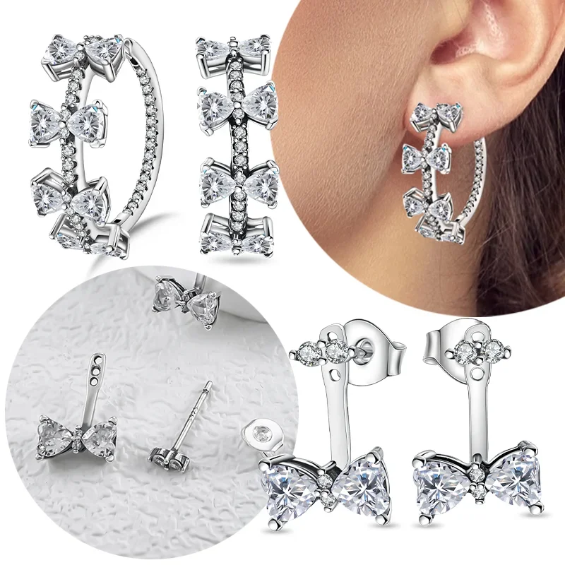 

Silver S925 New Earring Exquisite Sparkling Bow Zircon Hoop Earrings for Women Wedding Party Fine Jewelry Gifts Daily Matching