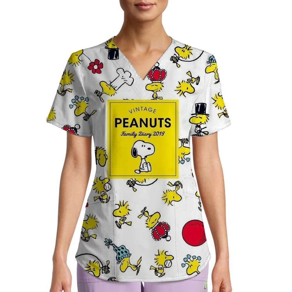 Uniforme infermieristica femminile Dental Snoopy stampa Scrub medico Top Toelettatura animali Forniture veterinarie Infermiera Uniformi da donna Camicia