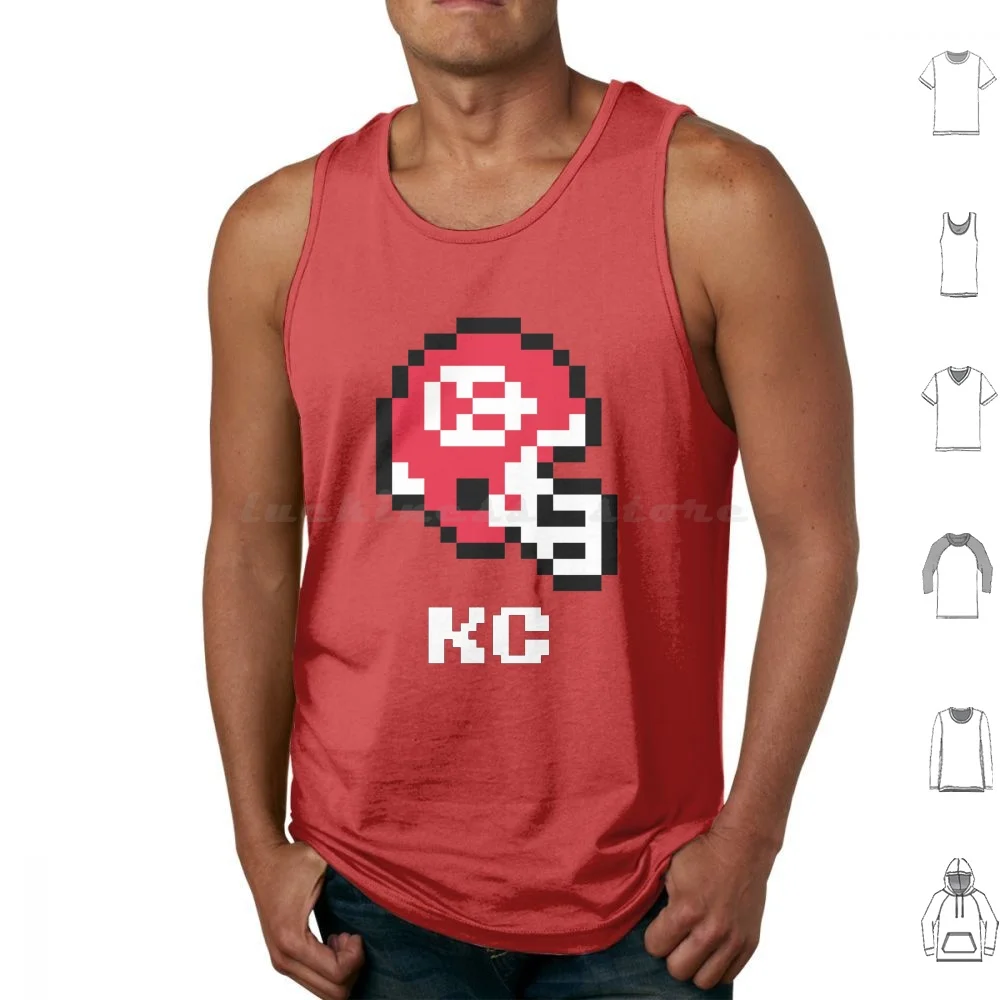 (Casco de fútbol Tecmo) Camisetas sin mangas Chaleco sin mangas Kansas City Fútbol Retro 8 Bit 8 Bit Tecmo Sports Vintage Pat Mahomes