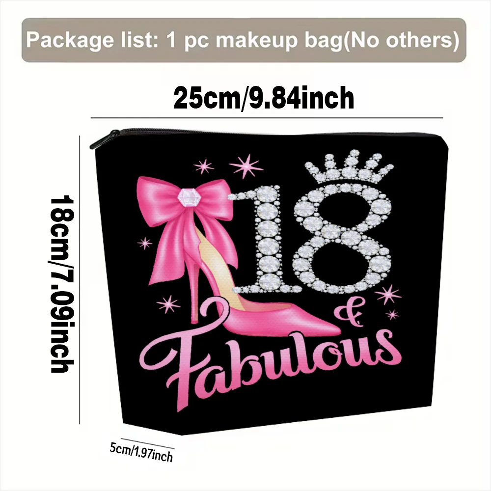 Pink Bow Heel Crown Sparkles Makeup Bags for Girls Cosmetic Pouch Toiletry Bag Pencil Case Travel Storage