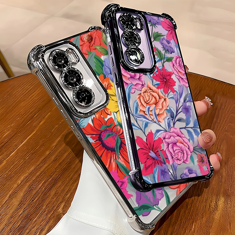 Plating Clear Phone Case For Vivo V70 FE V40 Pro V60 Lite 4G 5G V23 V25 V29E V27 V50 V29 Fashion Flowers Print Plating Cover view 2