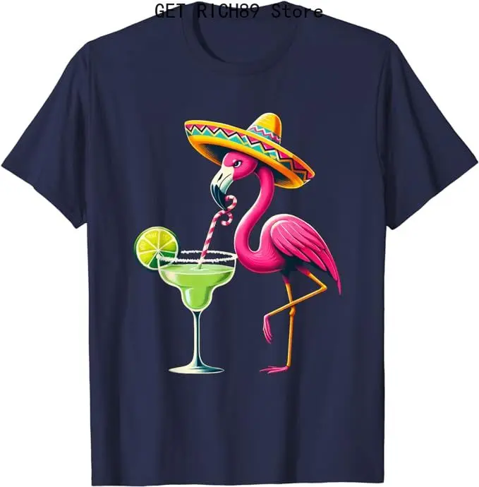 Flamingo Drinking Margarita Mexican Poncho Cinco De Mayo T-Shirt Tacos Tequila Pride Mexican Festival Party Clothes Novelty Gift