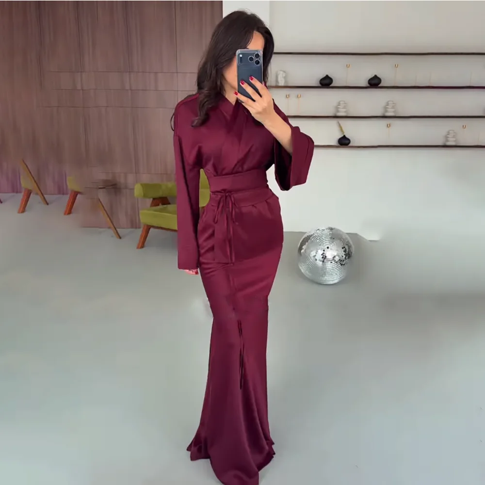 

Women's Formal Evening Gowns Long Sleeve Pleated Mermaid Prom Gala Dresses Party Elegant Floor Length Luxury Evening Dresses