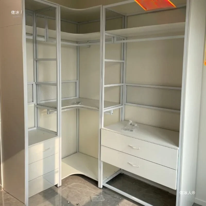 Open wardrobe cloakroom shelf assembly walk-in metal hanger simple household bedroom