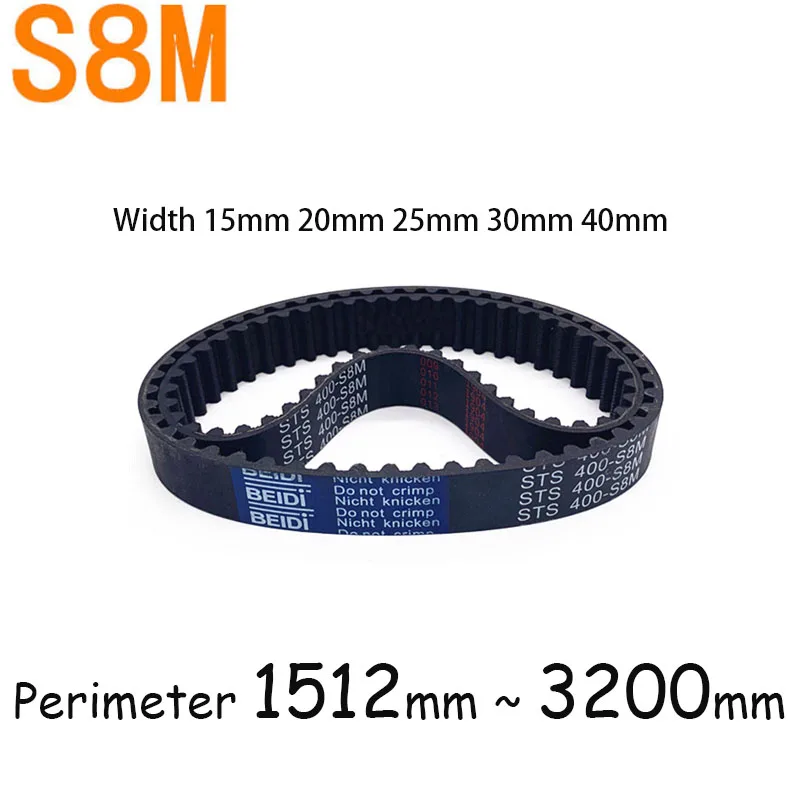 

S8M Timing Belt Rubber Closed Loop Length Perimeter 1512 1520 1544 1600 1624~3200mm Width 15mm 20mm 25mm 30mm 40mm Pitch 8mm