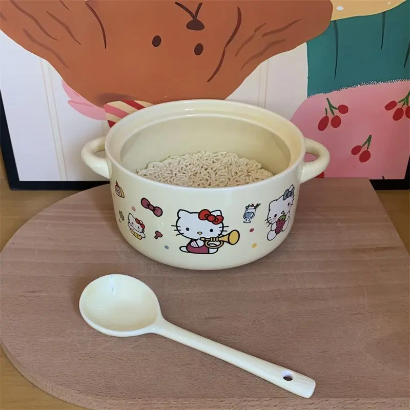

Kawaii Hello Kitty Sanrio Students Cute Cartoon Ceramic Noodle Bowl Children Large Capacity Bowl Christmas Gifts for Kids