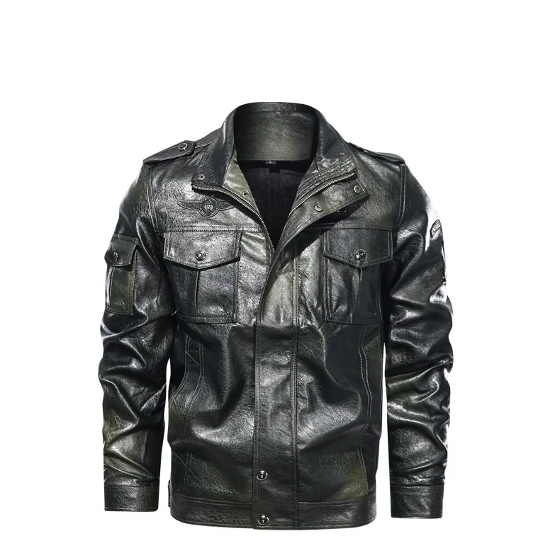 Autumn Winter Solid Plush Leather Jacket Punk Washed Long Sleeve PU Coat lapel Men's Motorcycle Jacket Trendy Streetweaar