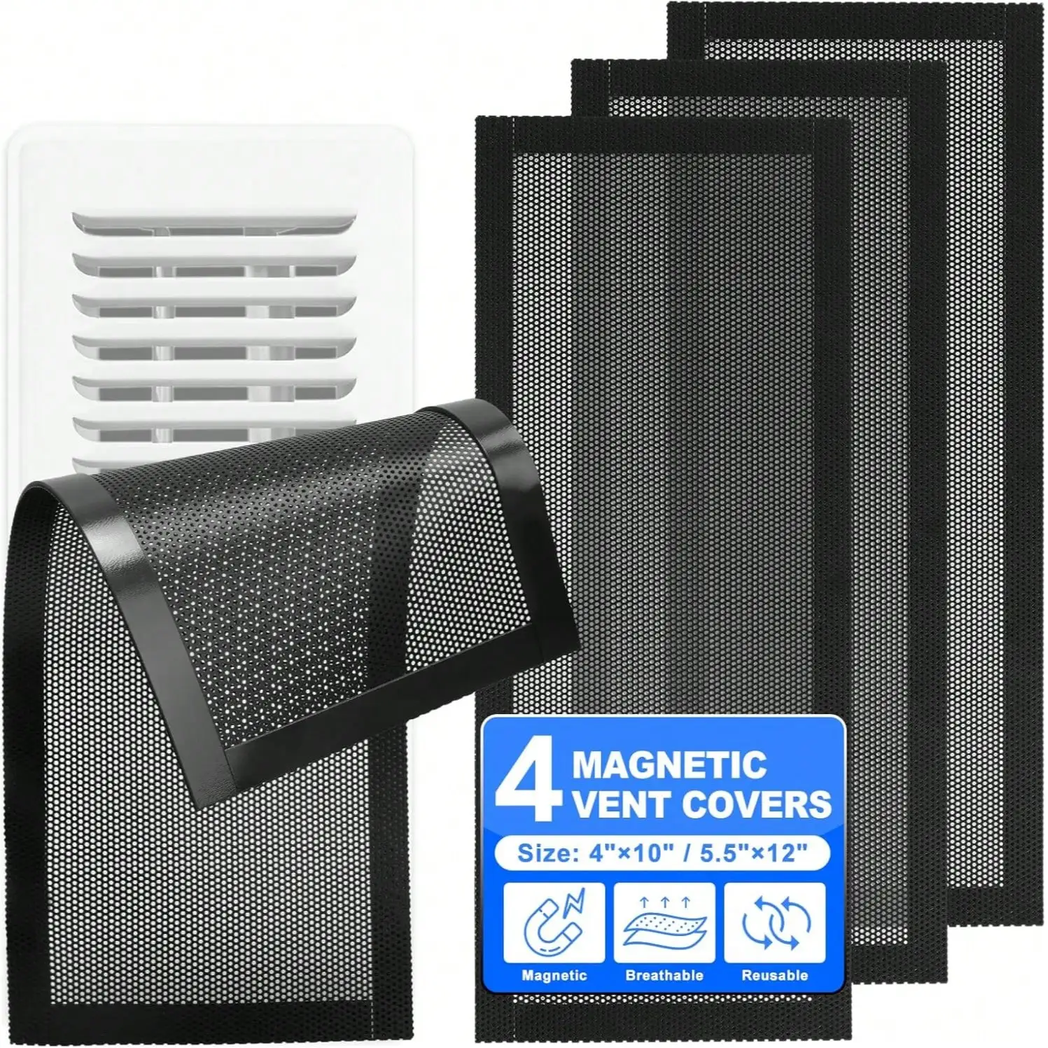 

4pcs Magnetic Floor Vent Mesh Covers Multiple Sizes Durable Air Vent Screen Register Trap For Wall ,Ceiling, Floor,Catch Debris