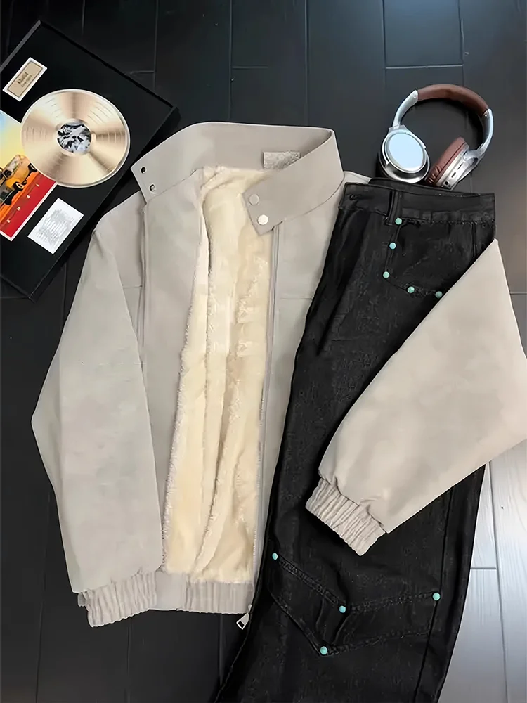 

Мужская зимняя куртка из искусственной кожи и хлопка с начесом, воротник-стойка, теплая, молодежный стиль