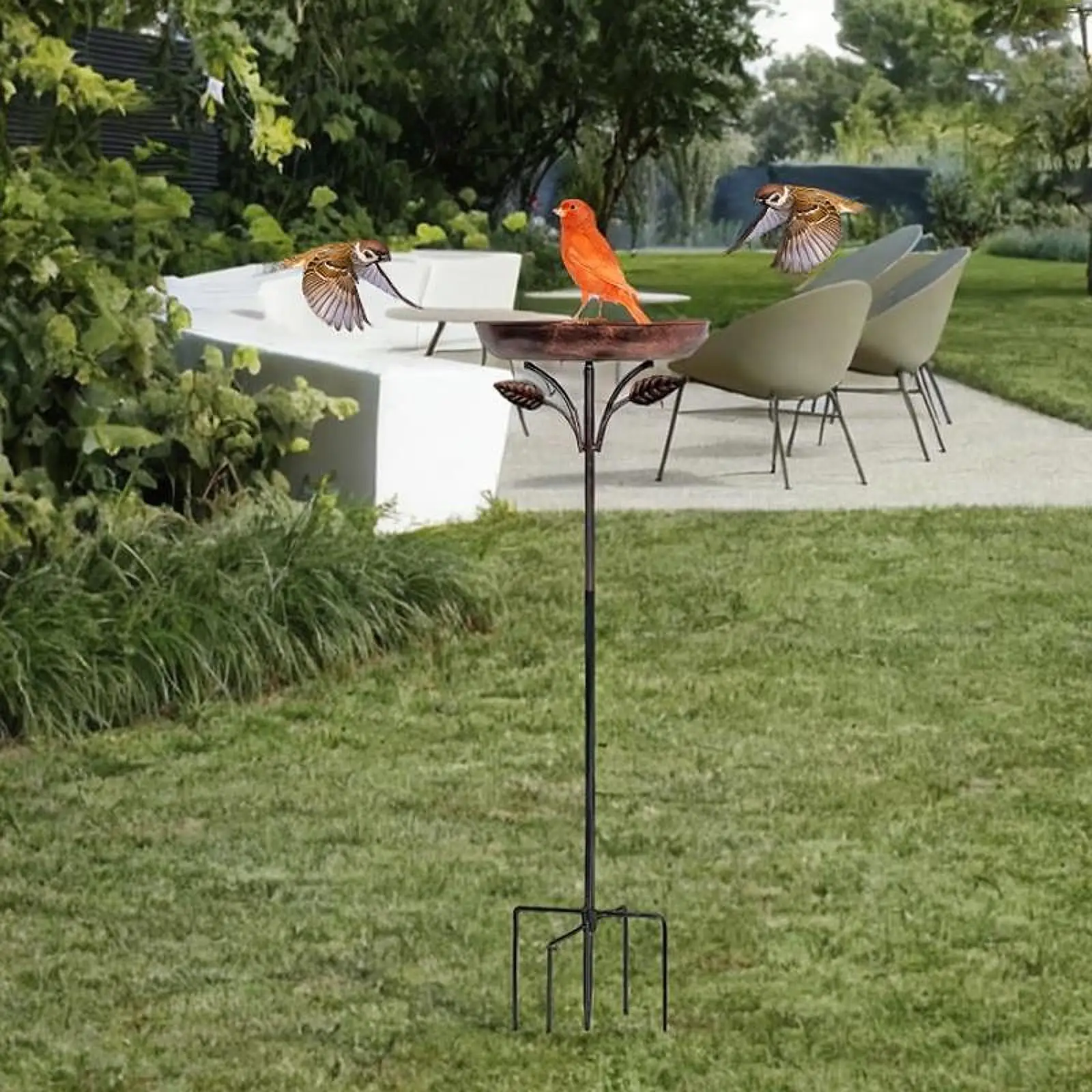 

Metal Bird Bath Standing Bird Feeder Versatile Stand 5 Prongs Base Stake