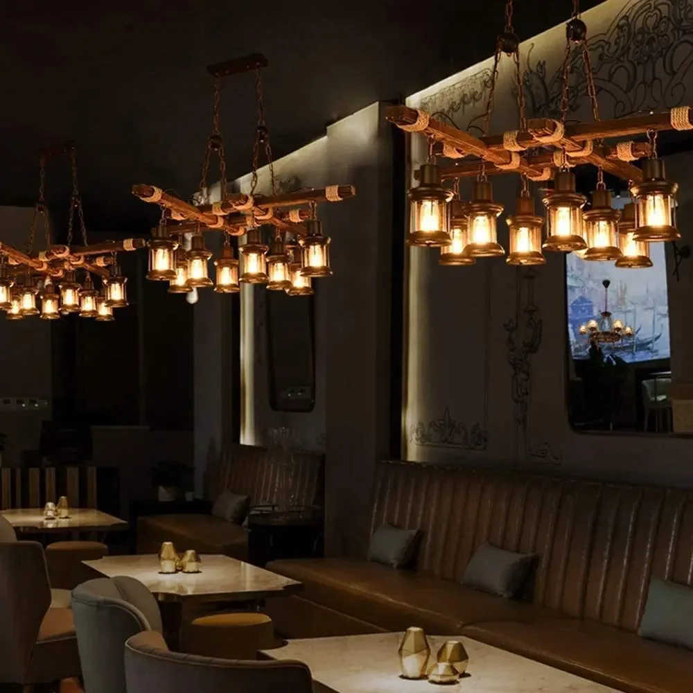 American vintage chandelier Industrial style wood decorative light Restaurant living room bar wood