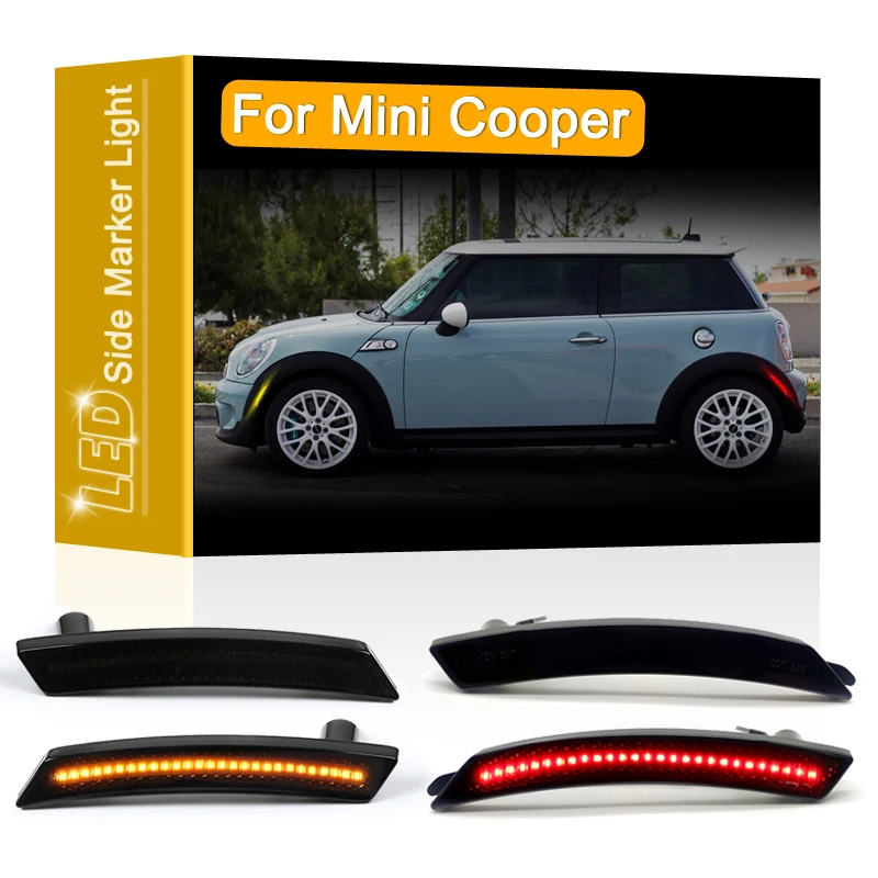 4 pçs fumado lente frente âmbar traseiro vermelho led lado marcador conjunto da lâmpada para mini cooper r55 r56 r57 r58 r59 r60 r61 luzes de estacionamento