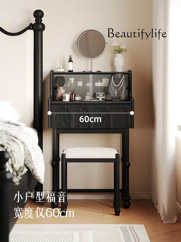 French dressing table small black solid wood retro makeup bedroom ultra-narrow mini medieval light luxury high-end