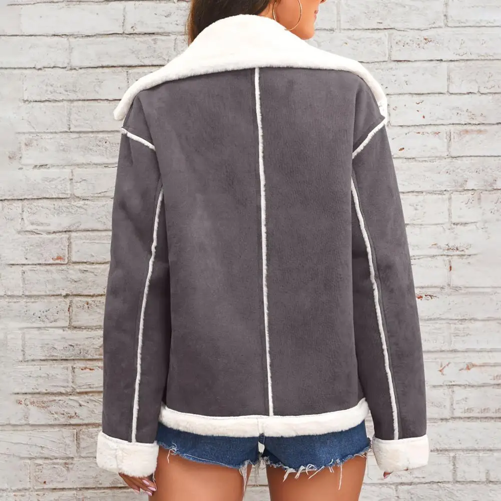 

Women Coat Women Winter Coat Women’s Faux Suede Jacket with Sherpa Lining Thick Fleece Coat Winter Lapel Trench with Pockets