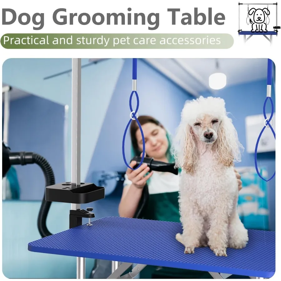 طاولة تهذيب الكلاب الكبيرة مقاس 36 بوصة/47 بوصة، محطة حيوانات أليفة قابلة للطي للاستخدام المنزلي، ارتفاع قابل للتعديل لتجفيف القطط مع أذرع آمنة