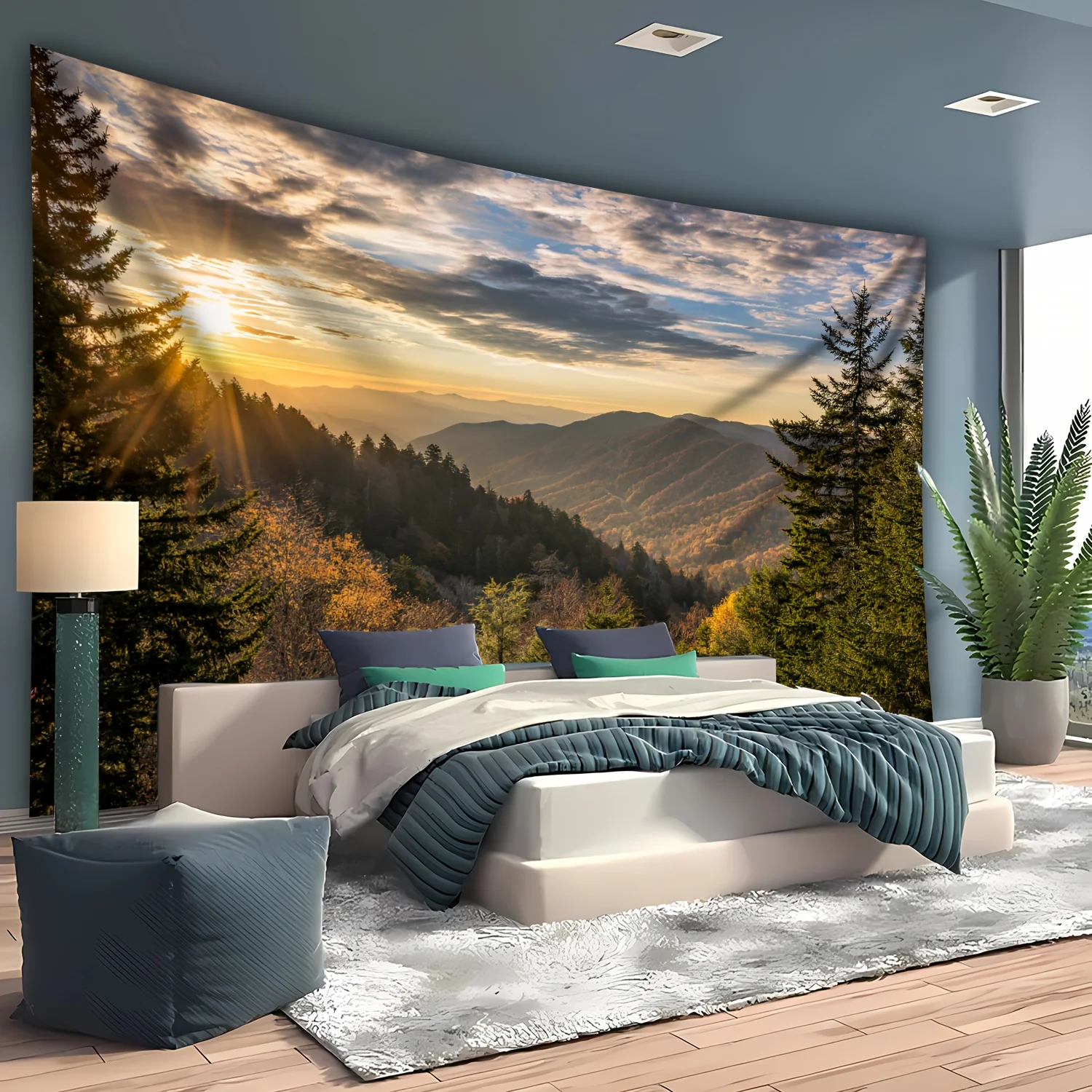 VIKAMA Natural Mountain Sunrise Forest Tapestry Wall Hanging Home Decor Serene Landscape Art for Bedroom, Living Room