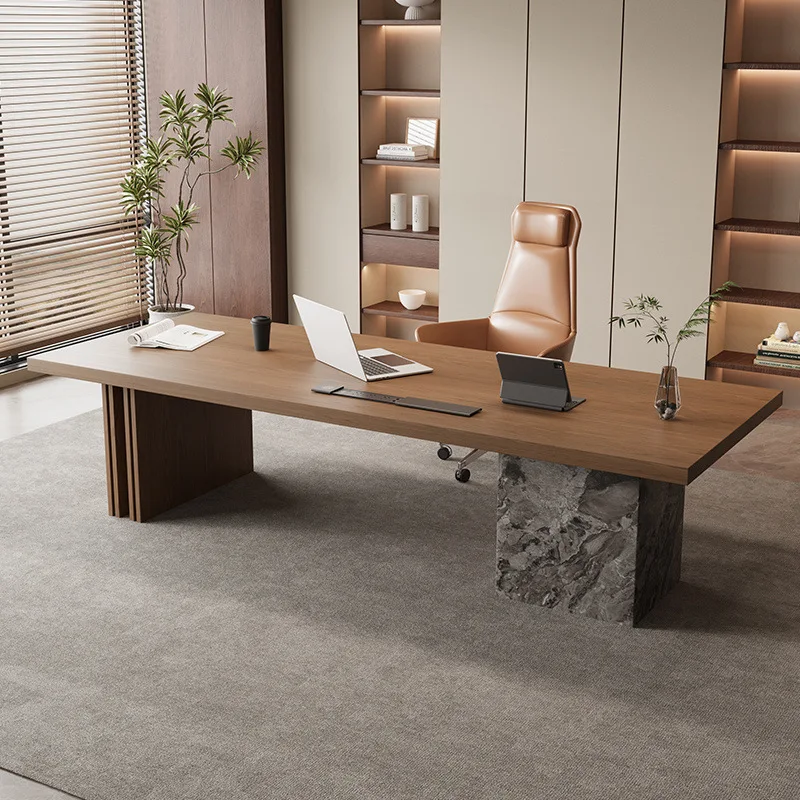 Benmu Italian light luxury solid wood office computer desk modern simple business boss designer large