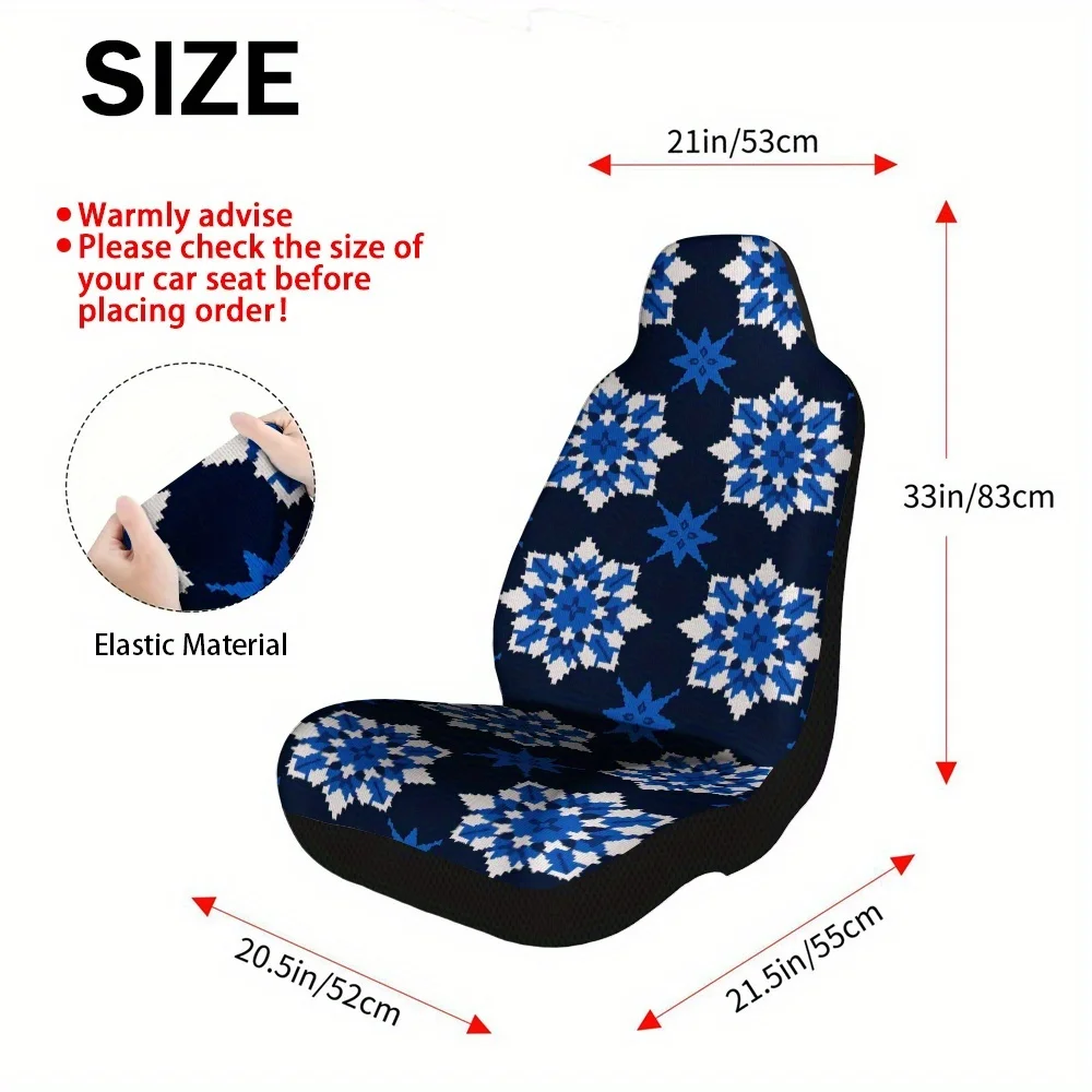 2pcs, Trendy Nordic Snowflake Print Car Front Seat Covers, Vehicle Seat Covers Car Covers For Cars Sedan SUV, Great For Maximum