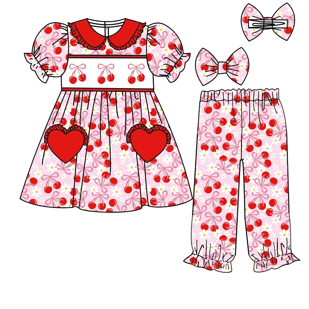 

Wholeasle Boutique baby girl clothes rainbow cherry print tops and pants two piece pajama sets girls sleepwear clothes