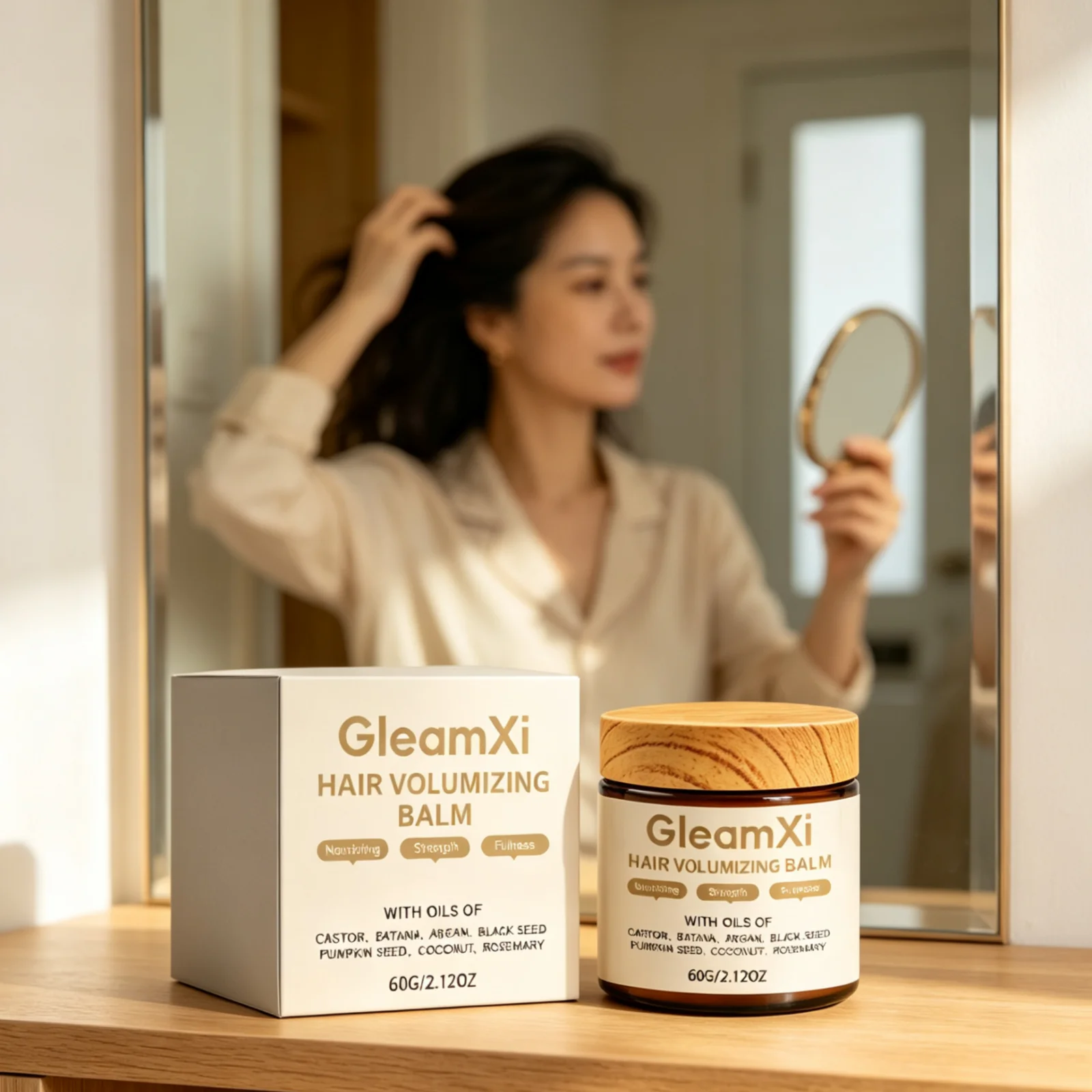 GleamXi Hair Volumizing Balm Deep Nourishing Soft Smoothing Boosts Shine Non Greasy Gentle Formula Strengthen Hair Care Balm 60g