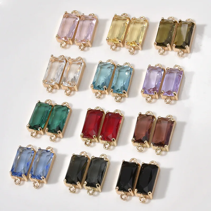 Copper Color Transparent Rhinestone Rectangular Double Pendant DIY Bracelet Necklace Ear Jewelry Pendant Accessories
