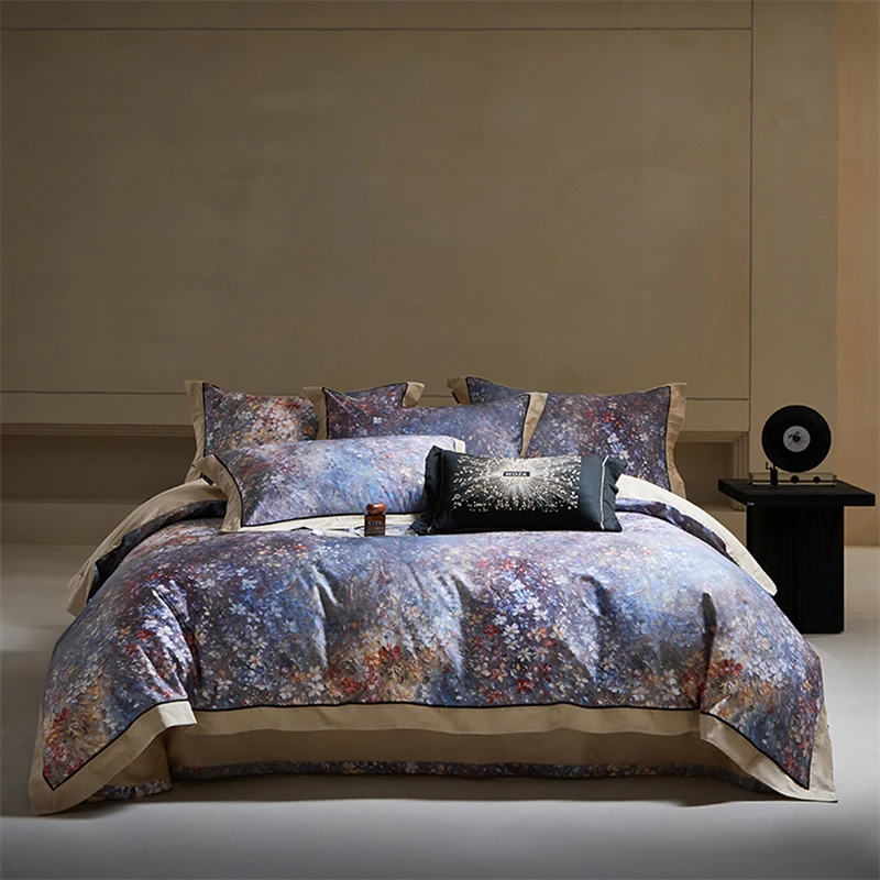 1000TC Egyptian Cotton Digital Printing Luxury Queen King Size Bedding Set Duvet Cover Flat/Fitted Bed Sheet Pillowcases 4Pcs