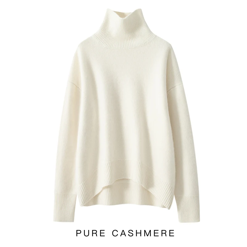 2022 Hot Sale Winter Women\'s 100% Pure Cashmere Sweater Turtleneck High Quality Soft Female Loose Thickened Knitted Pullover