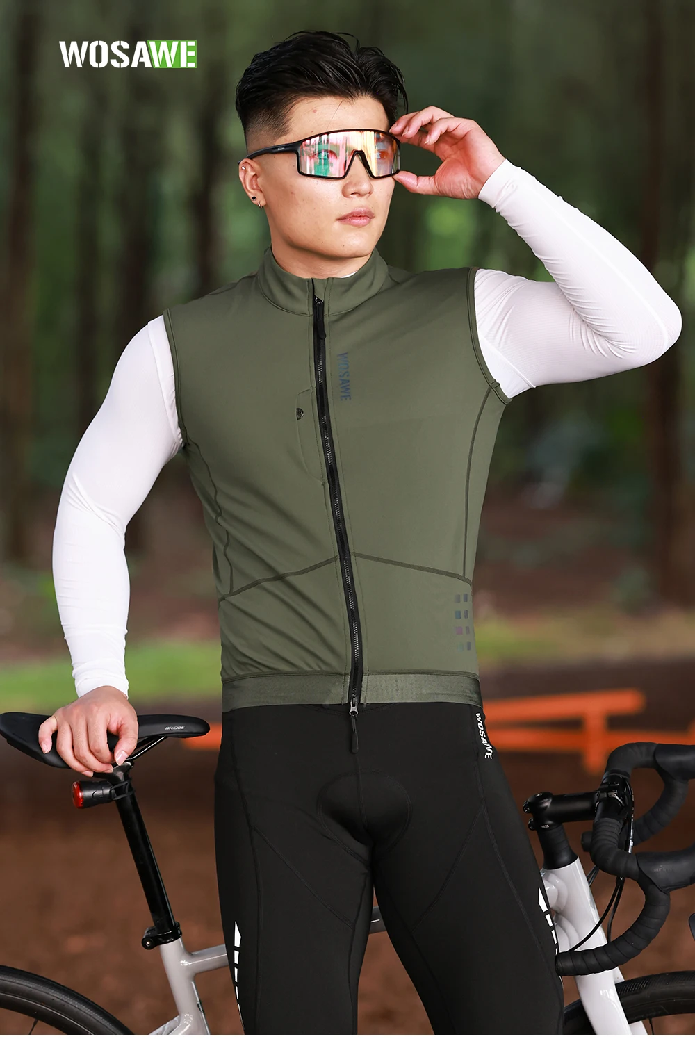 WOSAWE Thermo-Winter-Fahrradweste, winddichte Fahrradjacke, ärmellose Windjacke, Gesäßtaschen für Damen und Herren – Detail 1