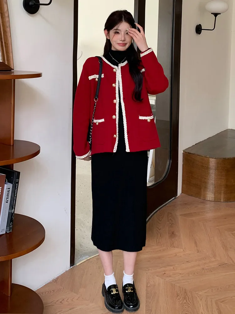 knitted-sweater-and-dress-set-women's-autumn-winter-fashion-loose-fit-two-piece-outfit-korean-style-round-neck-midi