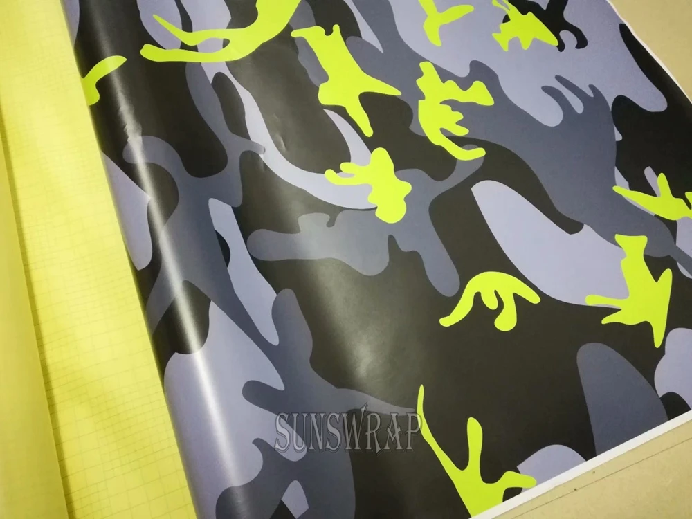 Premium Yellow Black Camouflage Car Wrap – Stretchable UV Resistant Vehicle Customization Film, DIY Easy Install Partial Body