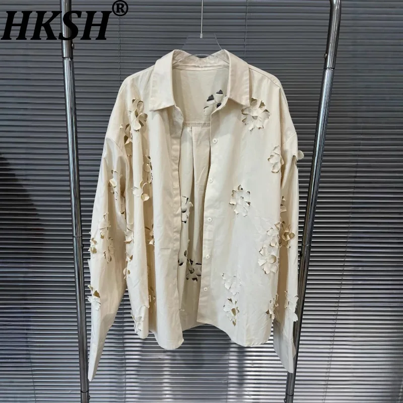

HKSH Summer New Women Chic Shirt Long Sleeve Solid Color Hollow Out High Street Sunproof Tops Elastic Waist Casual Shorts HK7851