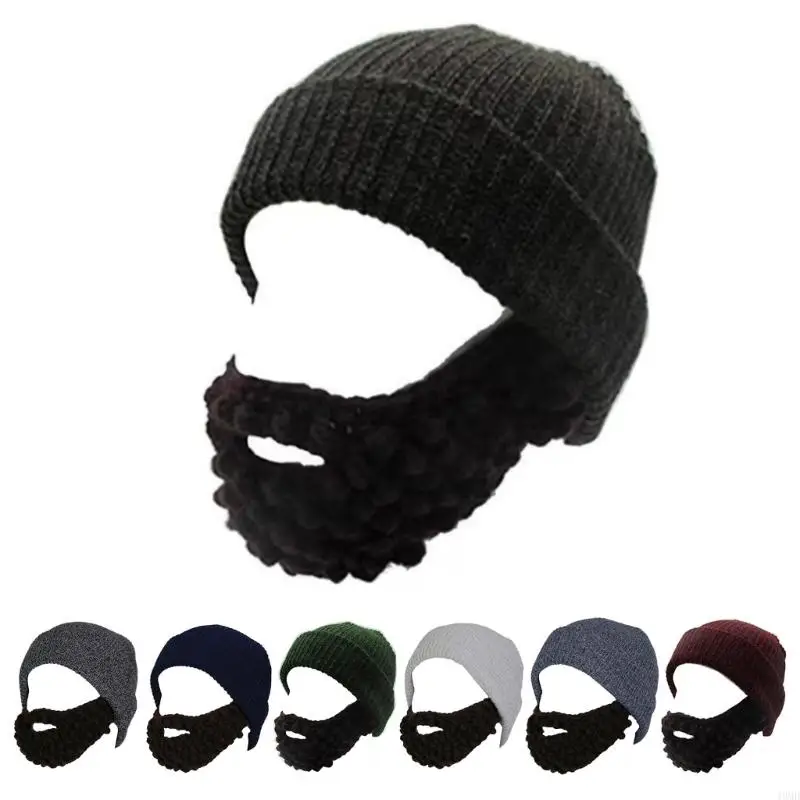 49MD Handmade Beard Hat Full Face Cover Hat Adjustable Size Winter Knit Hat Christmas New Year Presents for Students Teens