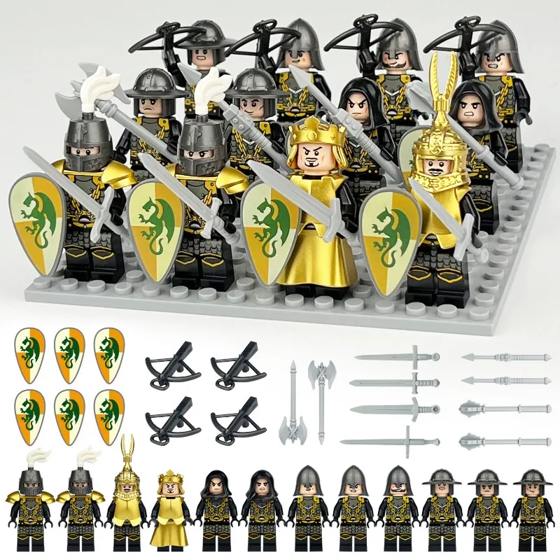 Mittelalterliche Puppen, zusammengebautes Kinderspielzeug, grüne Drachenritter, Zeichentrickfiguren, Minifiguren, Geburtstagsgeschenke. – Detail 1