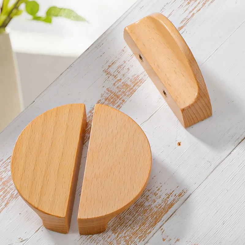 Kitchen Cabinet Door Wood Knobs Pulls Wardrobe Shoe Cupboards Drawer Semicircle Pulls Dressing Table Wooden Furniture Handles