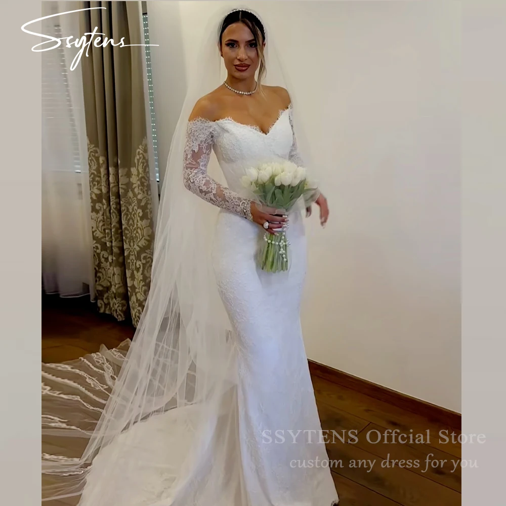 

SSYTENS Sexy Off The Shoulder Wedding Dresses 2025 Mermaid Bride Gowns Customized Long Sleeves Floor Length Civil Bridal Dresses