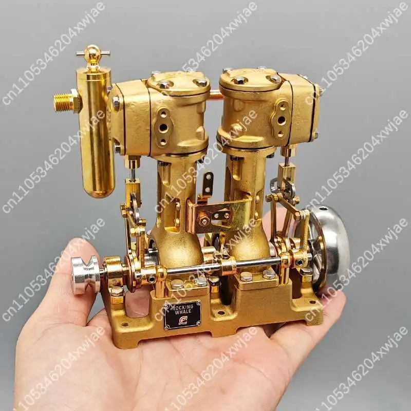 Mini Twin Cylinder Steam Engine Model with Air Pump Stirling Engine Kit for Science Education Display Gift