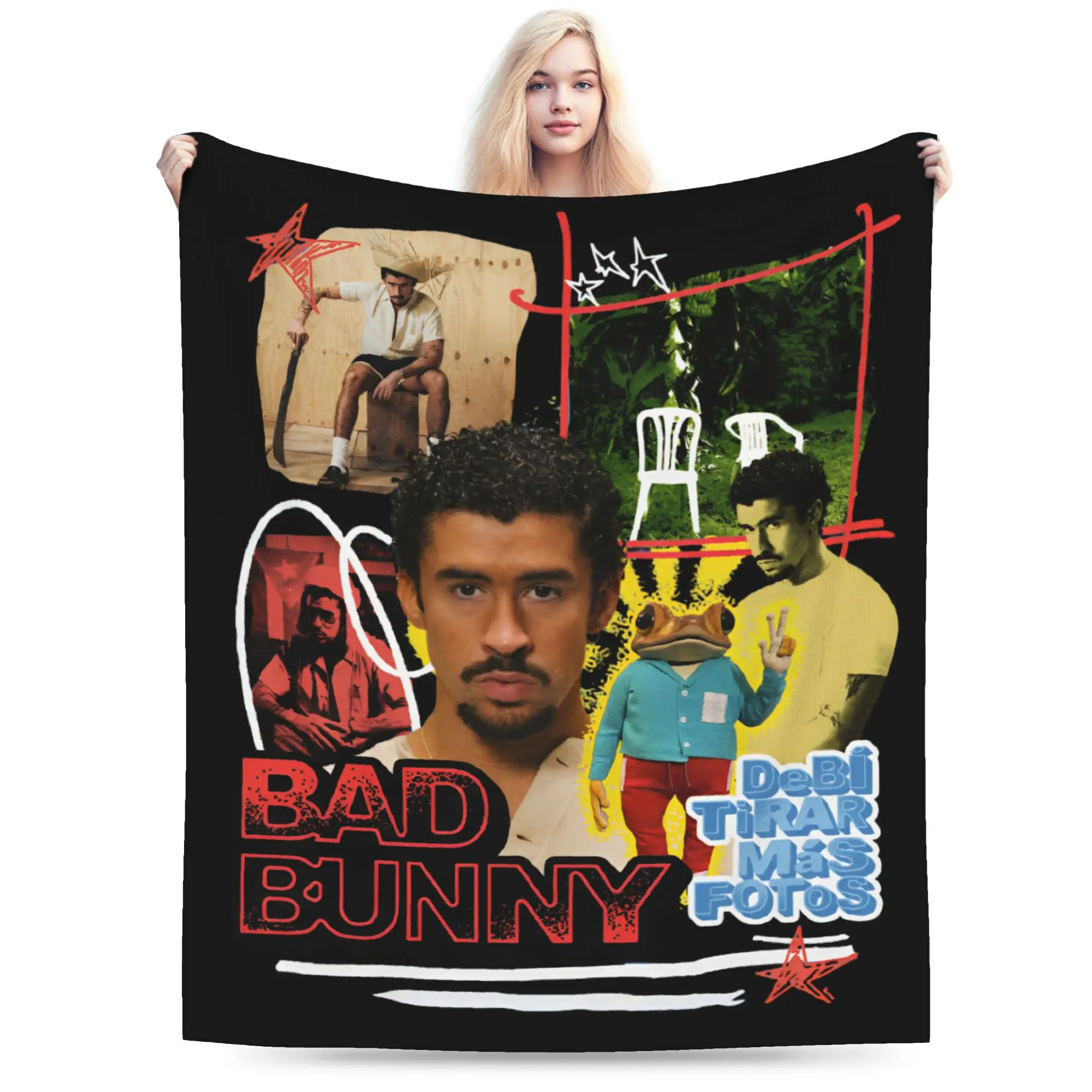 Bad Bunny DTMF  Knitted Blanket Hip Hop   Flannel Throw Blanket Airplane Travel Decoration Ultra-Soft Warm Bedsprea