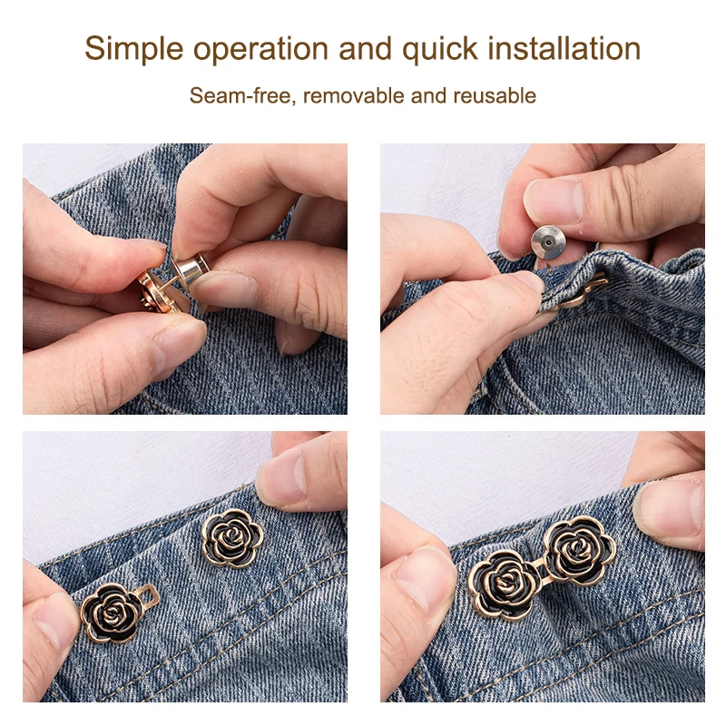 Reusable Metal Buttons Rose Blossoms Waist Metal Flower Adjustable Skirts Tighten Pants Pin For Jeans Perfect Fit Reduce Waist