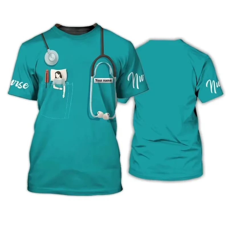 Custom Diy Name Nurse Uniform T Shirt 3D Nurse Tools Printed O-neck Short Sleeve Cosplay Tshirts Tops Nurse Work Clothes