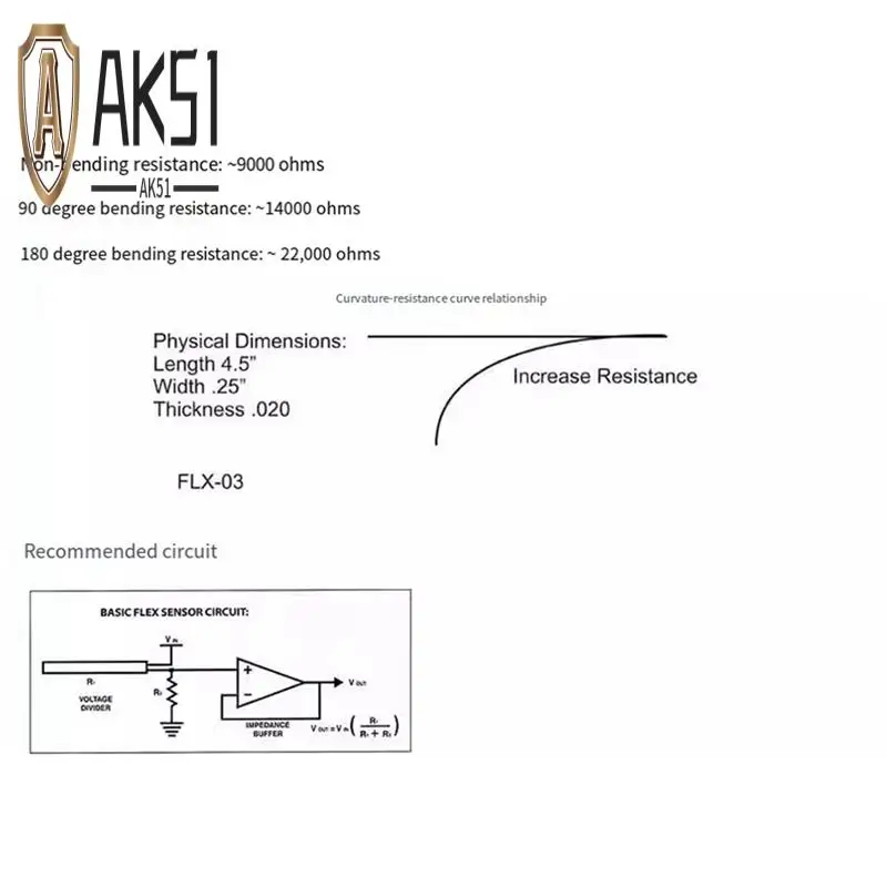 

AK51-Flex Sensor 4.5 Inch Flex Sensor For Manipulator Electronic Glove Accessories Flex4.5Inch Flex Sensor Durable