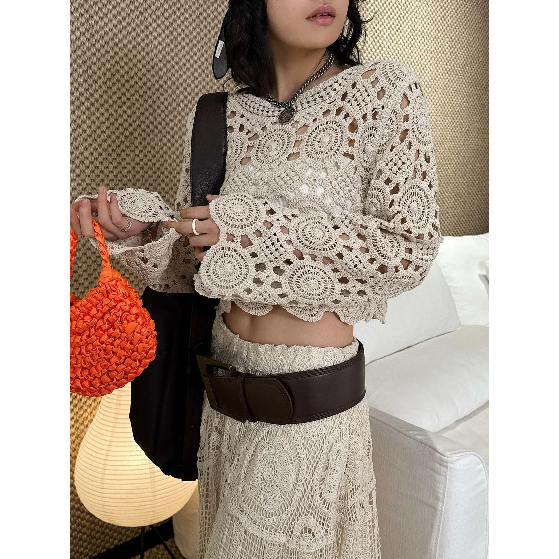 

Spring Bohemian Style Crochet Hollow Slim Knitted Handmade Crop Top For Women