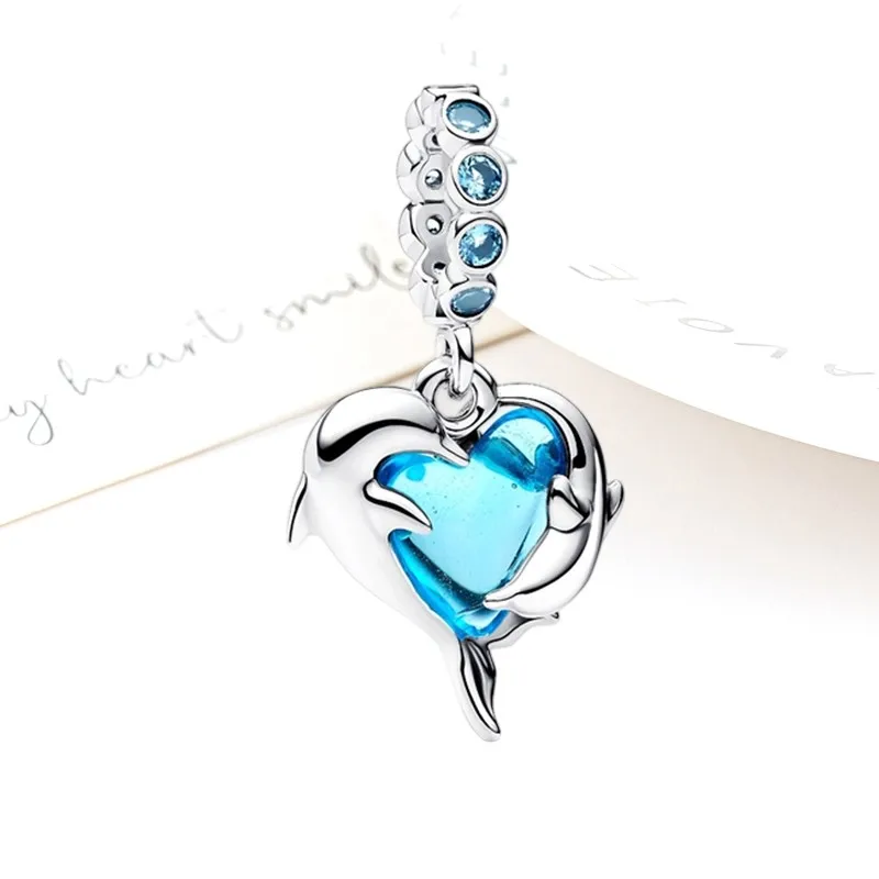 جديد غرامة الأزرق المحيط سلسلة خرزة ساحرة زجاج مورانو الدلافين السلاحف البحرية نجم البحر صالح الأصلي 925 الفضة سوار DIY بها بنفسك مجوهرات هدية