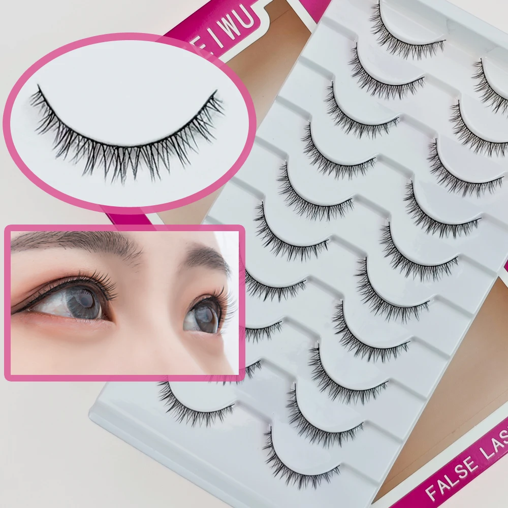 Xuanfeiwu Naturale Stile Corto Senza Trucco Look Ciglia a Striscia Completa Sparse Ultra-Naturale Realistico di Un Pezzo Aspetto Naturale Ciglia Finte Autoapplicazione Fai da Te per Principianti Ciglia per Trucco Leggero